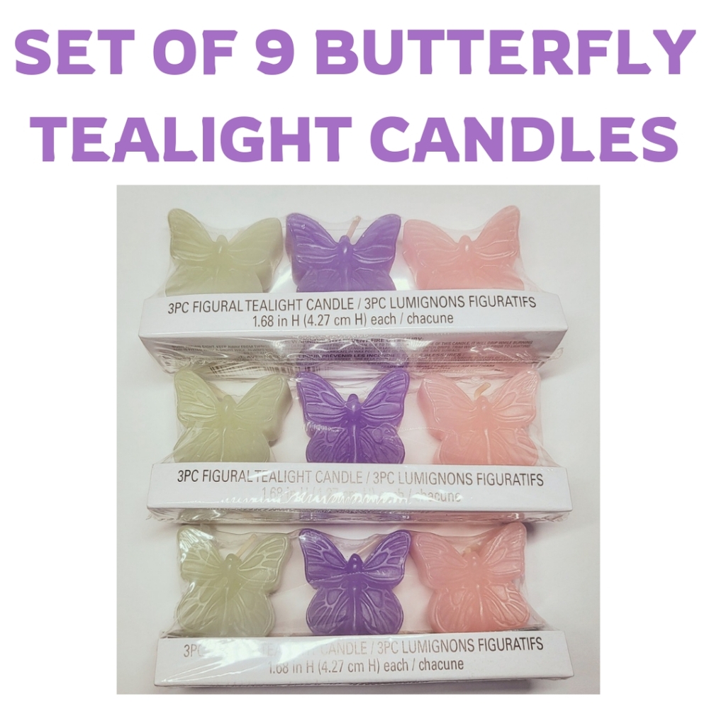 Set of 9 Figural Butterfly Tealight Candles Unscented